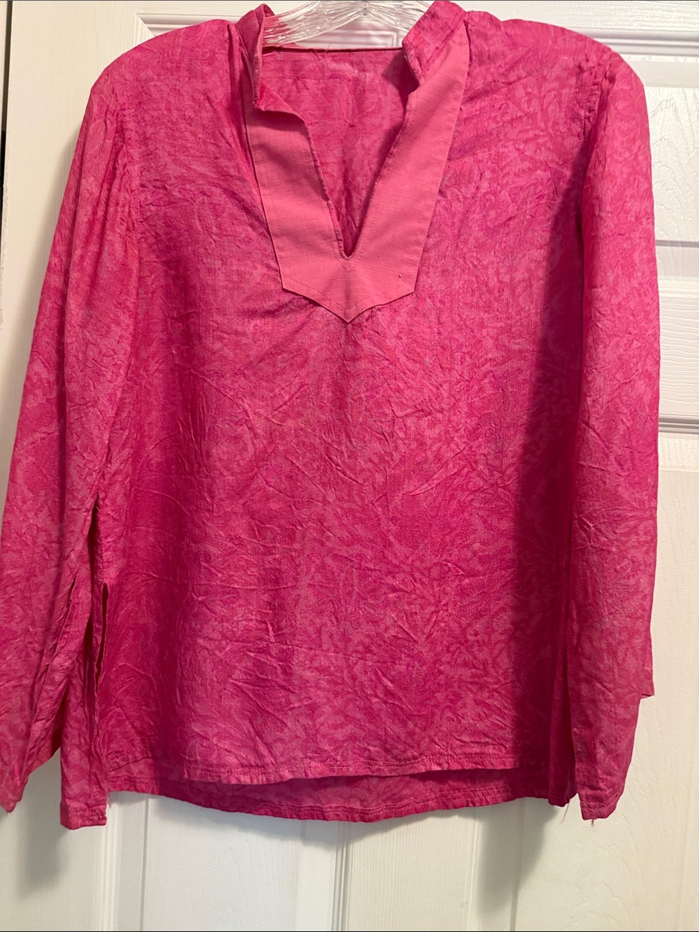 V-Neck Long Sleeve Tunic Top in Vibrant Pink